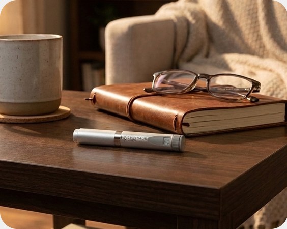 Customer photo of a pen beside a notebook